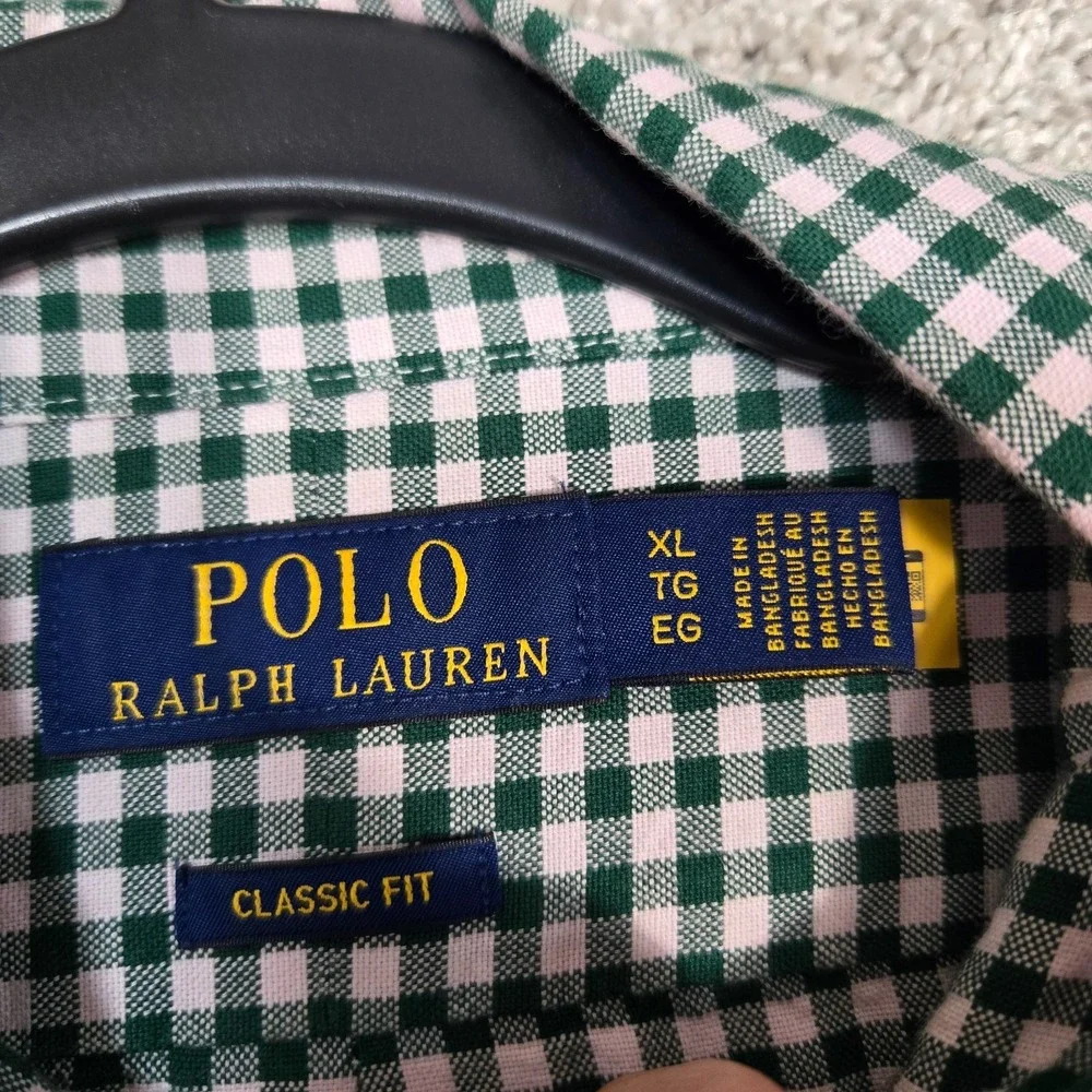 Polo Ralph Lauren Oxford Shirt men XL Green Gingham Check Classic Fit flesh Pony